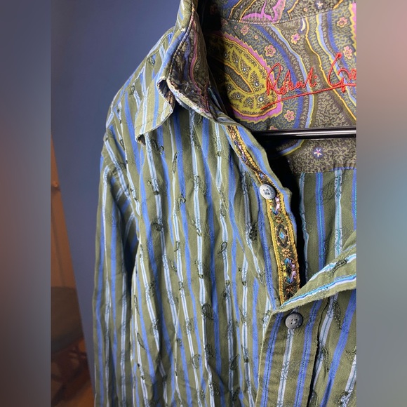 Green Stripe and Paisley Button Down - Picture 3 of 4